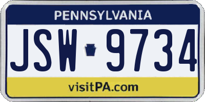 PA license plate JSW9734