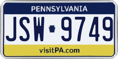 PA license plate JSW9749