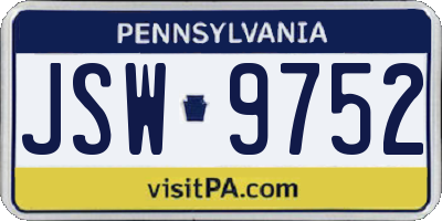 PA license plate JSW9752