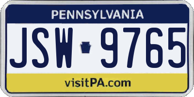 PA license plate JSW9765