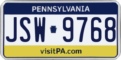 PA license plate JSW9768