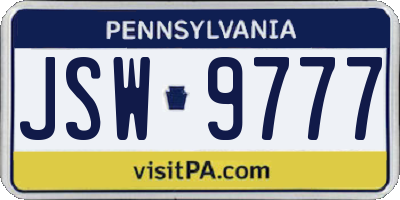 PA license plate JSW9777