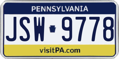 PA license plate JSW9778