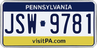 PA license plate JSW9781