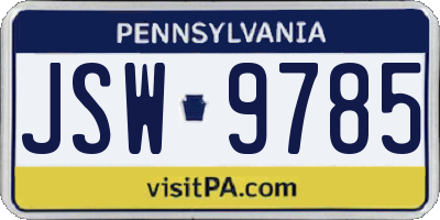 PA license plate JSW9785