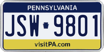 PA license plate JSW9801