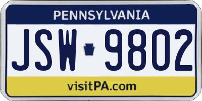 PA license plate JSW9802