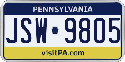 PA license plate JSW9805