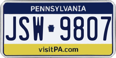 PA license plate JSW9807