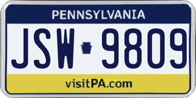 PA license plate JSW9809
