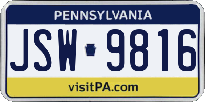 PA license plate JSW9816