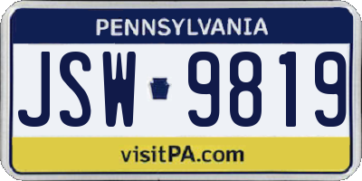 PA license plate JSW9819