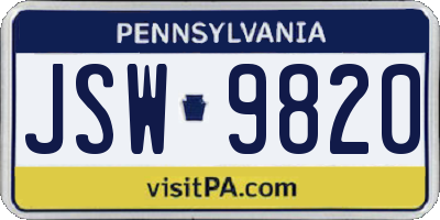 PA license plate JSW9820