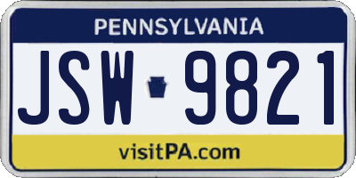 PA license plate JSW9821