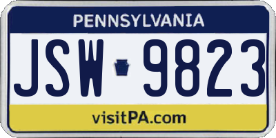 PA license plate JSW9823