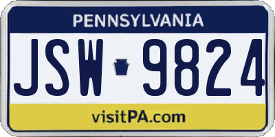 PA license plate JSW9824