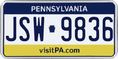 PA license plate JSW9836