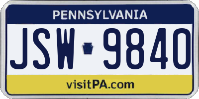 PA license plate JSW9840