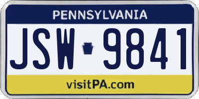 PA license plate JSW9841