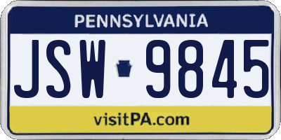 PA license plate JSW9845