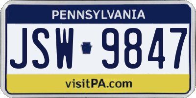 PA license plate JSW9847