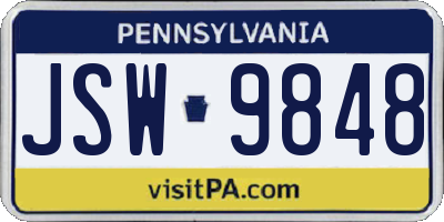 PA license plate JSW9848