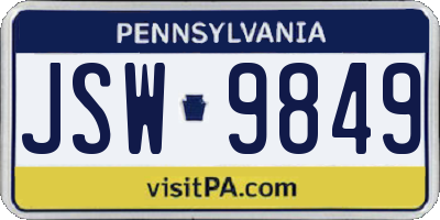 PA license plate JSW9849