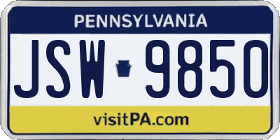 PA license plate JSW9850