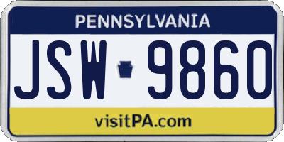 PA license plate JSW9860