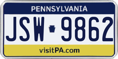 PA license plate JSW9862