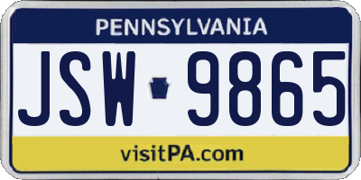 PA license plate JSW9865