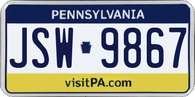 PA license plate JSW9867