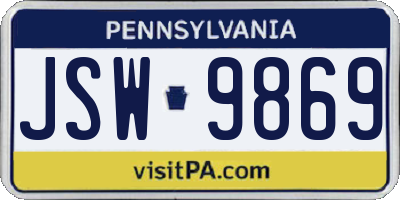 PA license plate JSW9869