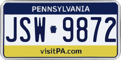PA license plate JSW9872