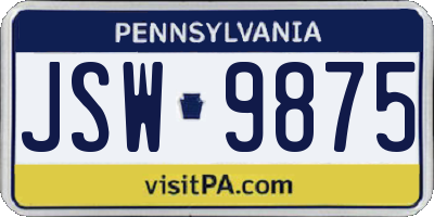 PA license plate JSW9875
