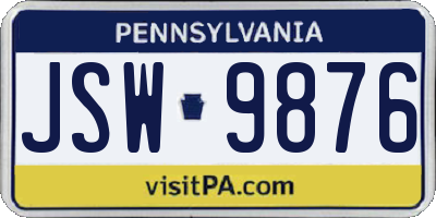PA license plate JSW9876