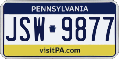 PA license plate JSW9877