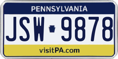 PA license plate JSW9878