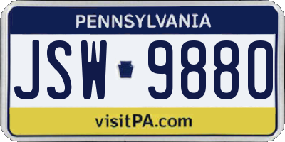 PA license plate JSW9880