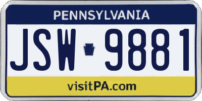 PA license plate JSW9881