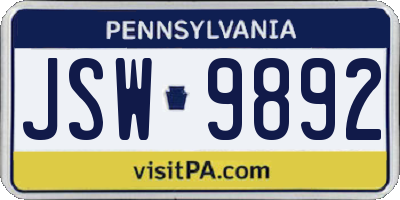 PA license plate JSW9892