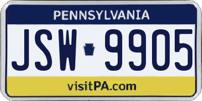 PA license plate JSW9905
