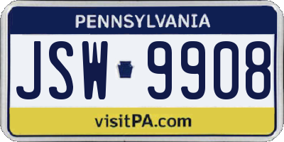PA license plate JSW9908