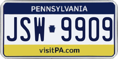 PA license plate JSW9909