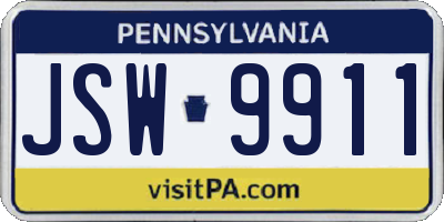 PA license plate JSW9911