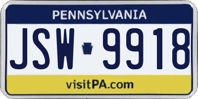PA license plate JSW9918