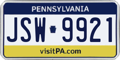 PA license plate JSW9921