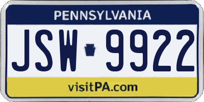 PA license plate JSW9922