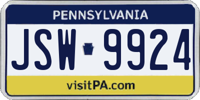 PA license plate JSW9924