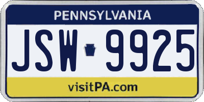 PA license plate JSW9925